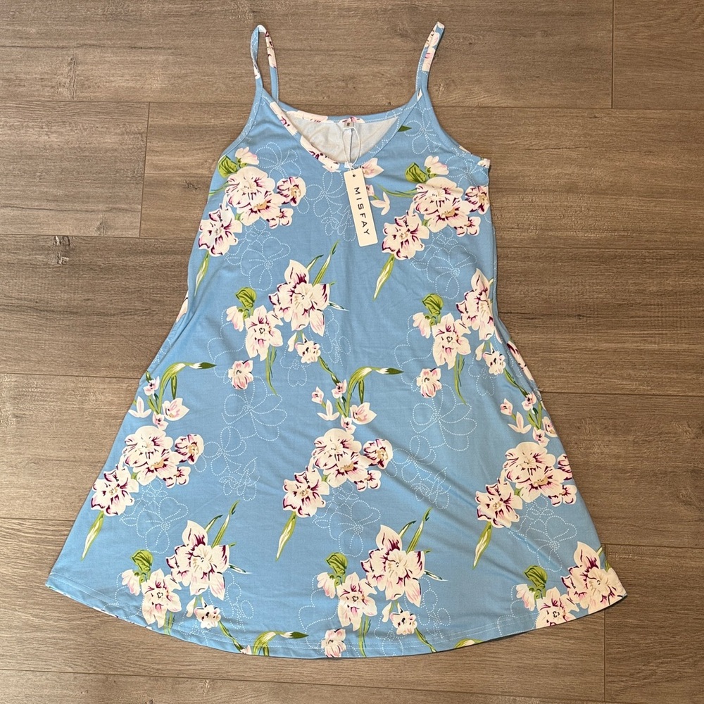 Floral Blue Sleeveless Dress